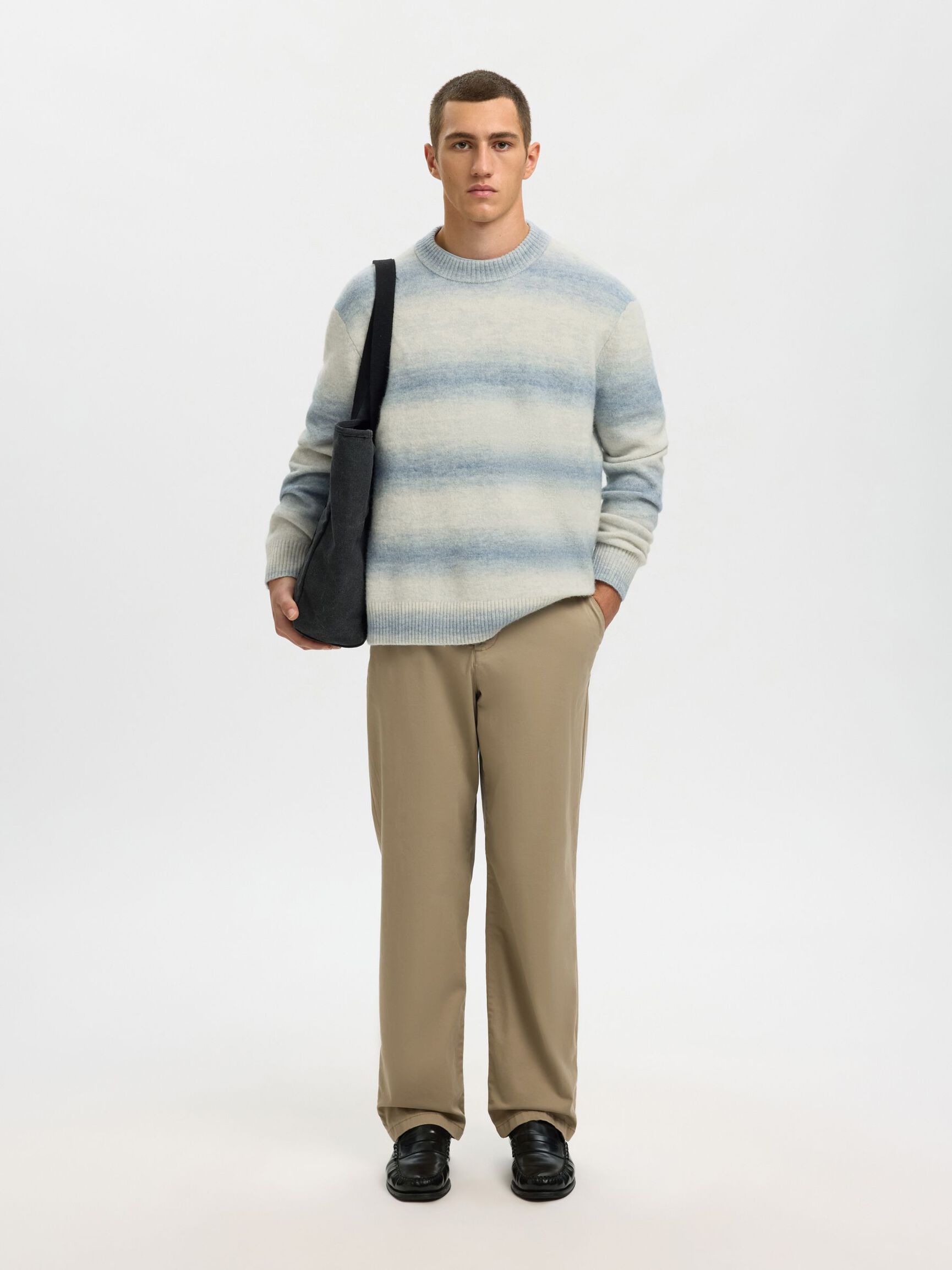 RELAXED FIT KNITTED PULLOVER, Dusty Blue, highres