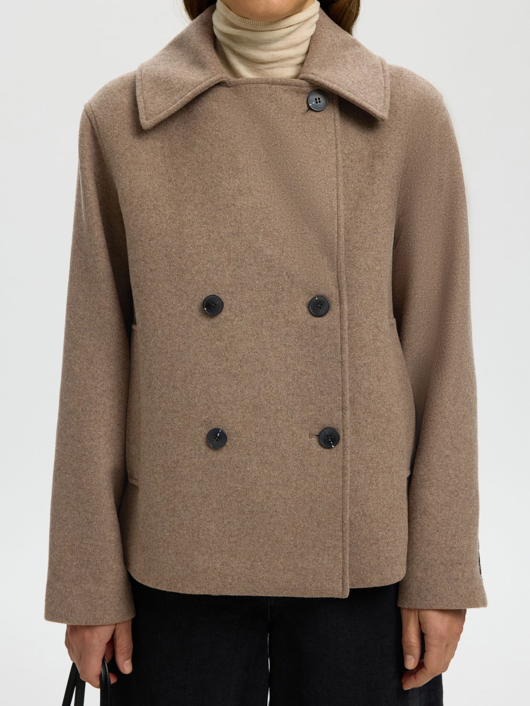 WOOL BLEND DOUBLE-BREASTED JACKET, Fallen Rock, highres