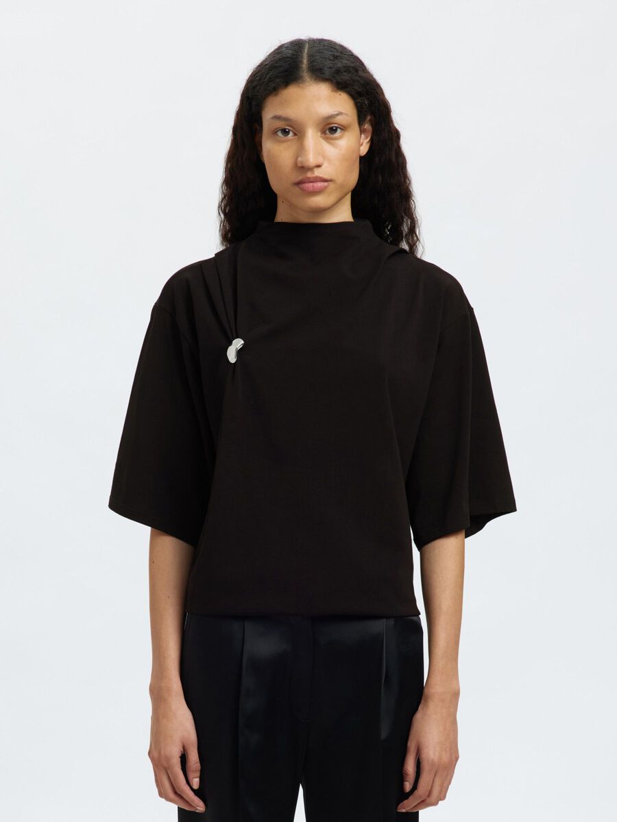 Product tile image - HOGE KRAAG BLOUSE MET 3/4 MOUWEN, Black | 16099544_Black