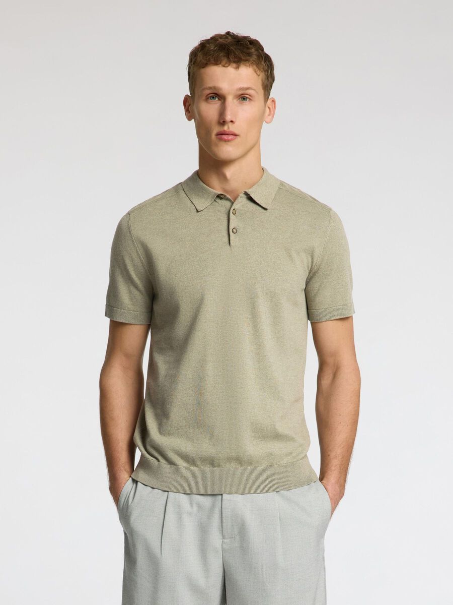 Selected GEBREIDE POLO, Vetiver, highres - 16092437_Vetiver_1078017_003.jpg