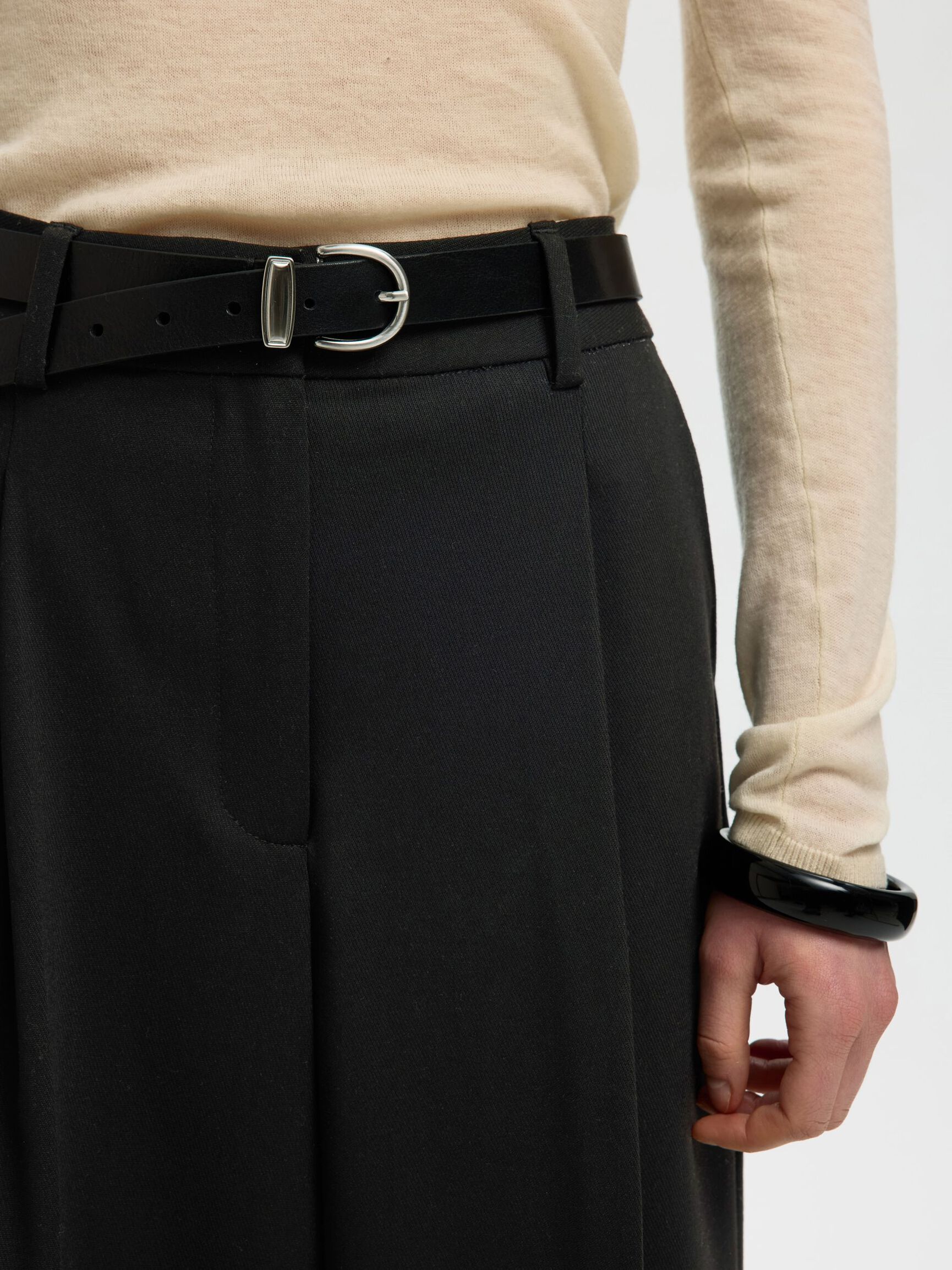 HIGH WAISTED WIDE-LEG TROUSERS, Black, highres