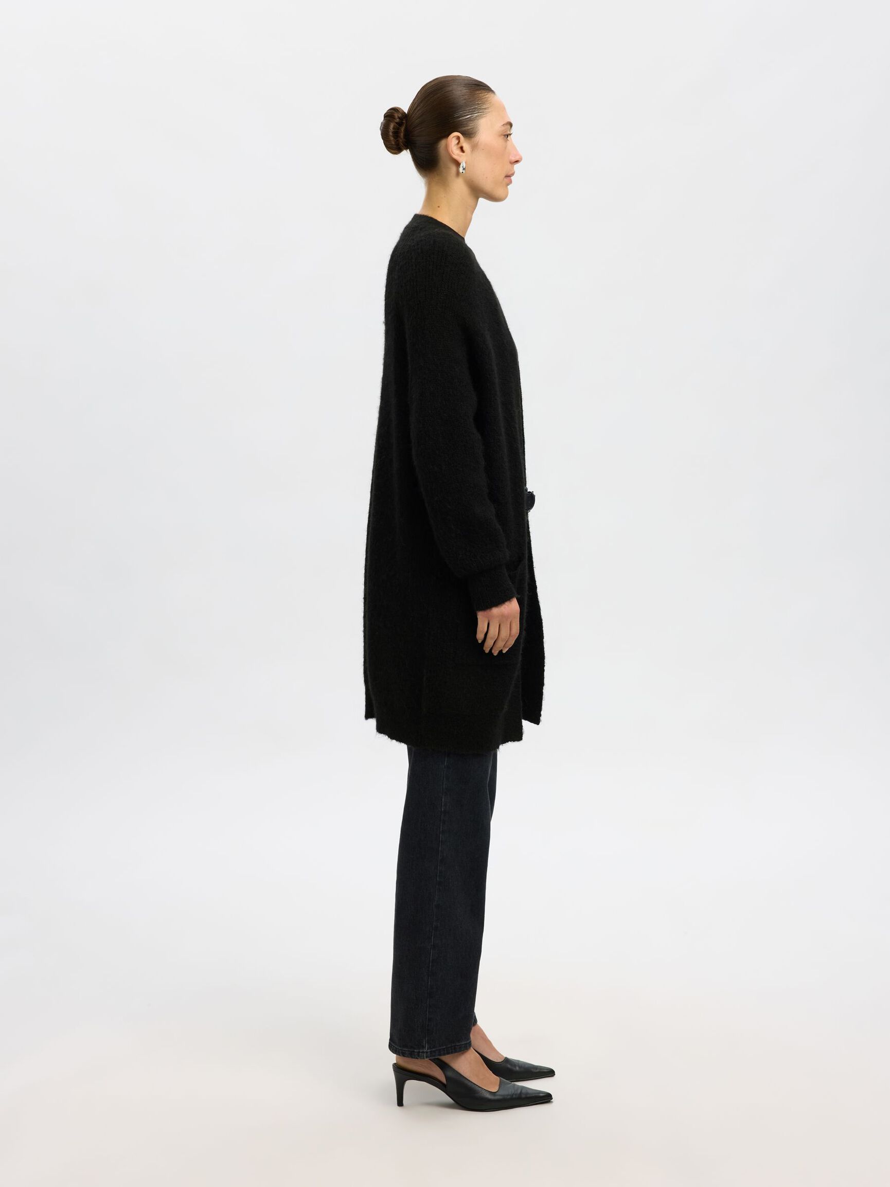 LONG KNITTED CARDIGAN, Black, highres