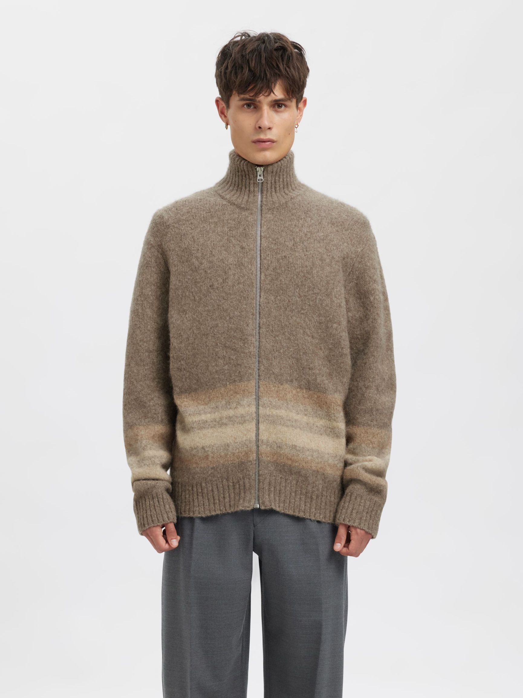 REGULAR FIT CARDIGAN MED LYNLÅS, Brownie, highres