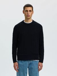CABLE KNIT PULLOVER, Black, highres