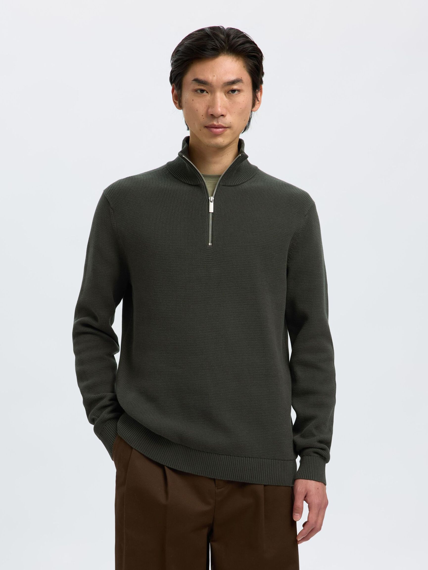 HALVE RITSSLUITING SWEATER, Deep Forest, highres