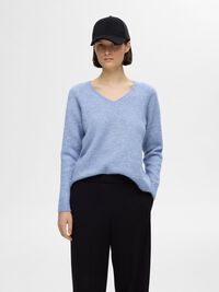 WOLLGEMISCH V-AUSSCHNITT PULLOVER, Endless Sky, highres
