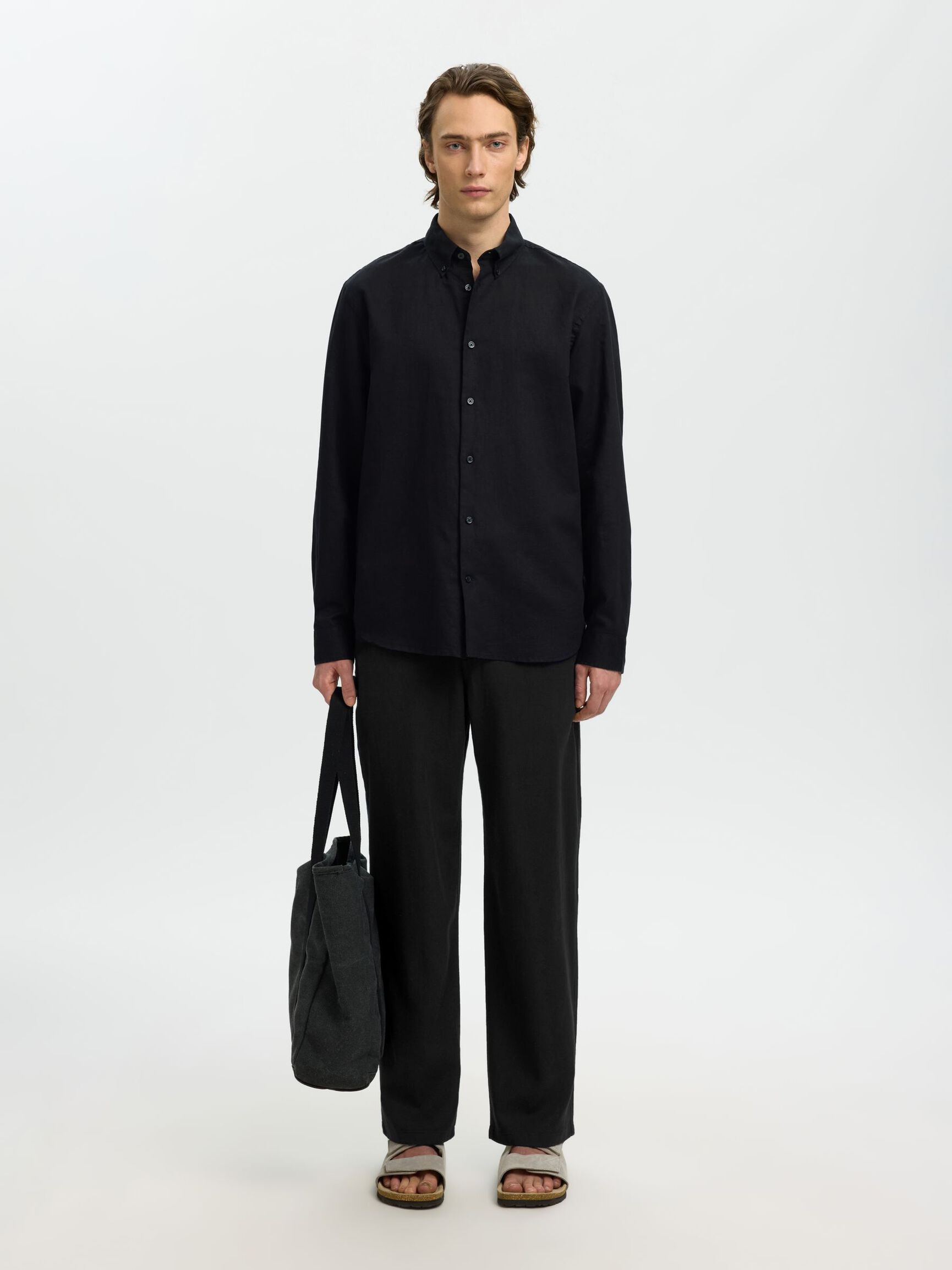 220 LOOSE FIT LINEN-BLEND TROUSERS, Black, highres