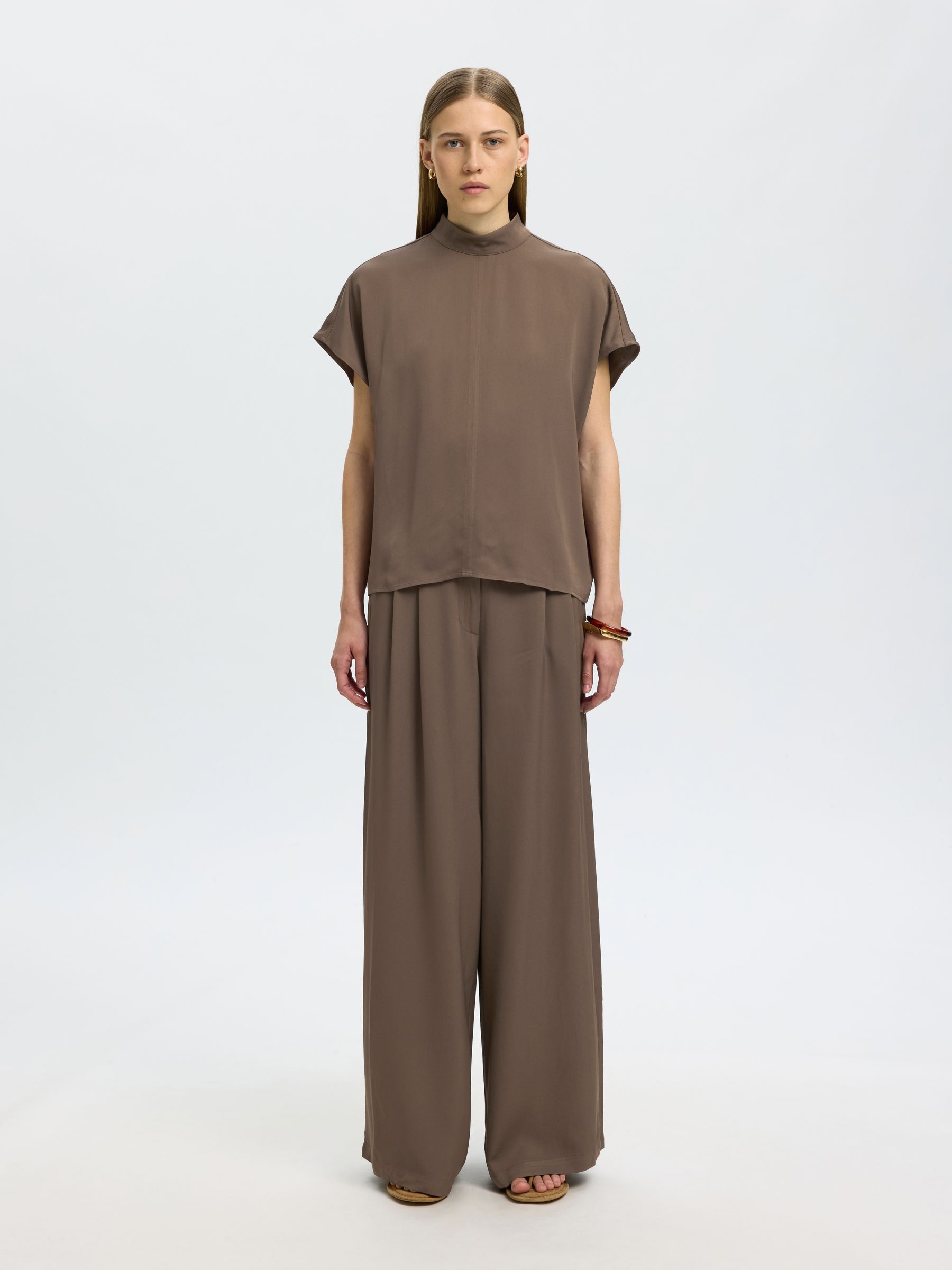 VISCOSE WIDE-LEG TROUSERS, Chocolate Chip, highres