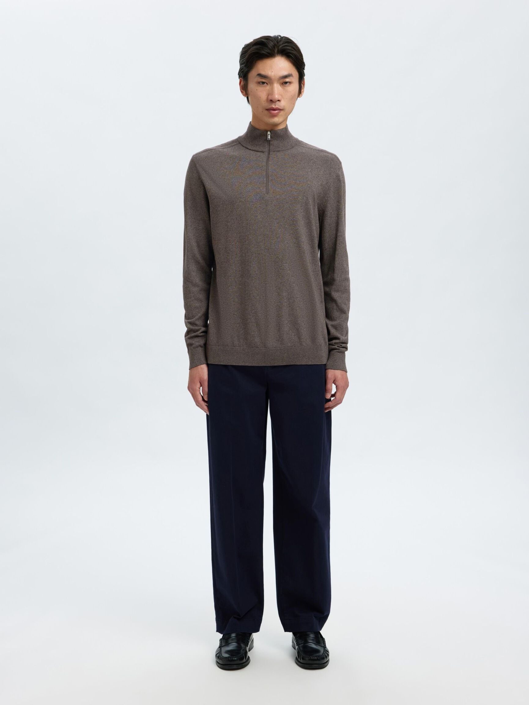 HALF-ZIP KNITTED JUMPER, Morel, highres