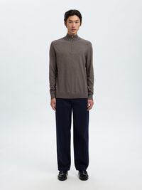 HALF-ZIP KNITTED JUMPER, Morel, highres