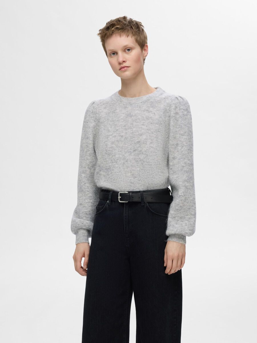 Selected ULLBLANDING STRIKKET PULLOVER, Light Grey Melange, highres - 16094355_LightGreyMelange_003.jpg