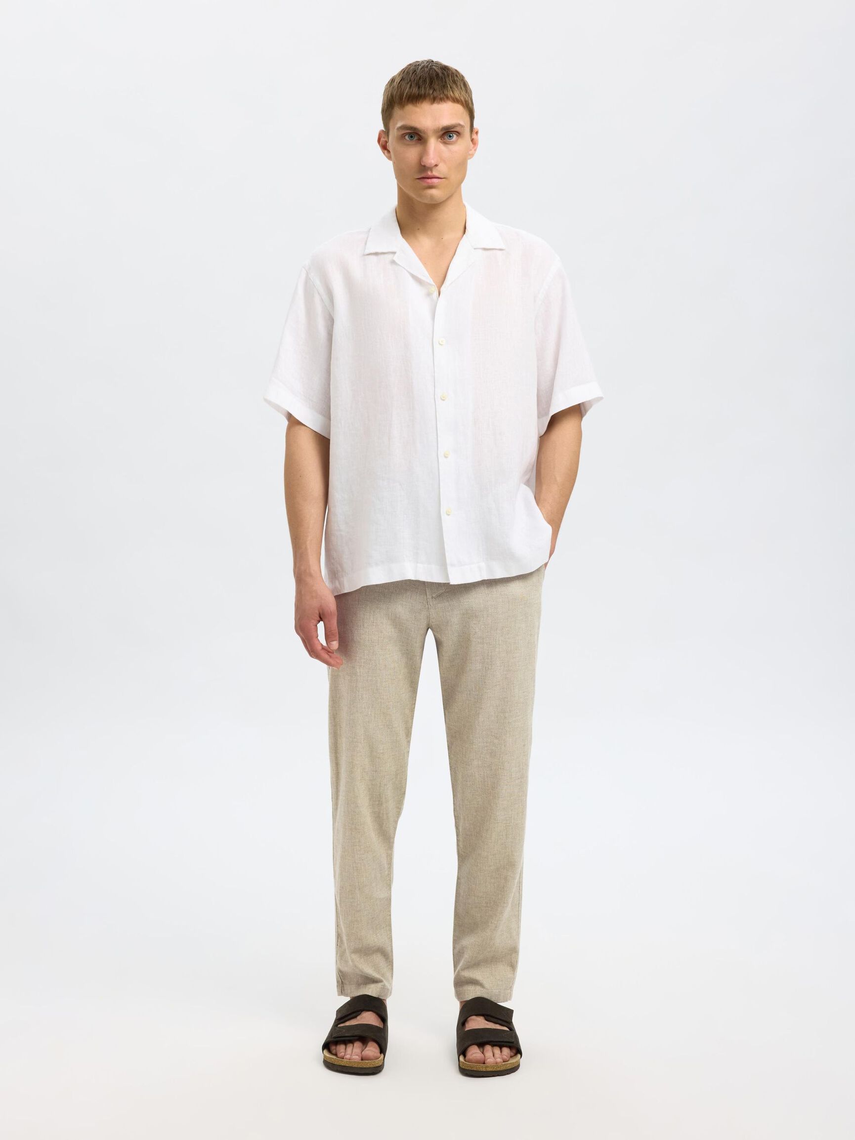 SLIM TAPERED LINEN BLEND TROUSERS, Vetiver, highres