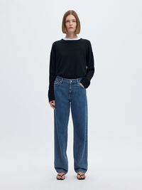 MID WAIST STRAIGHT FIT JEANS, Medium Blue Denim, highres