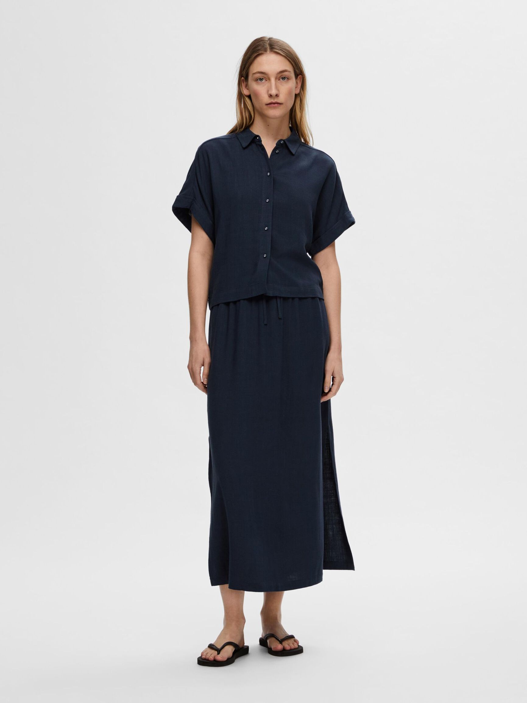 À TAILLE HAUTE JUPE LONGUE, Dark Sapphire, highres