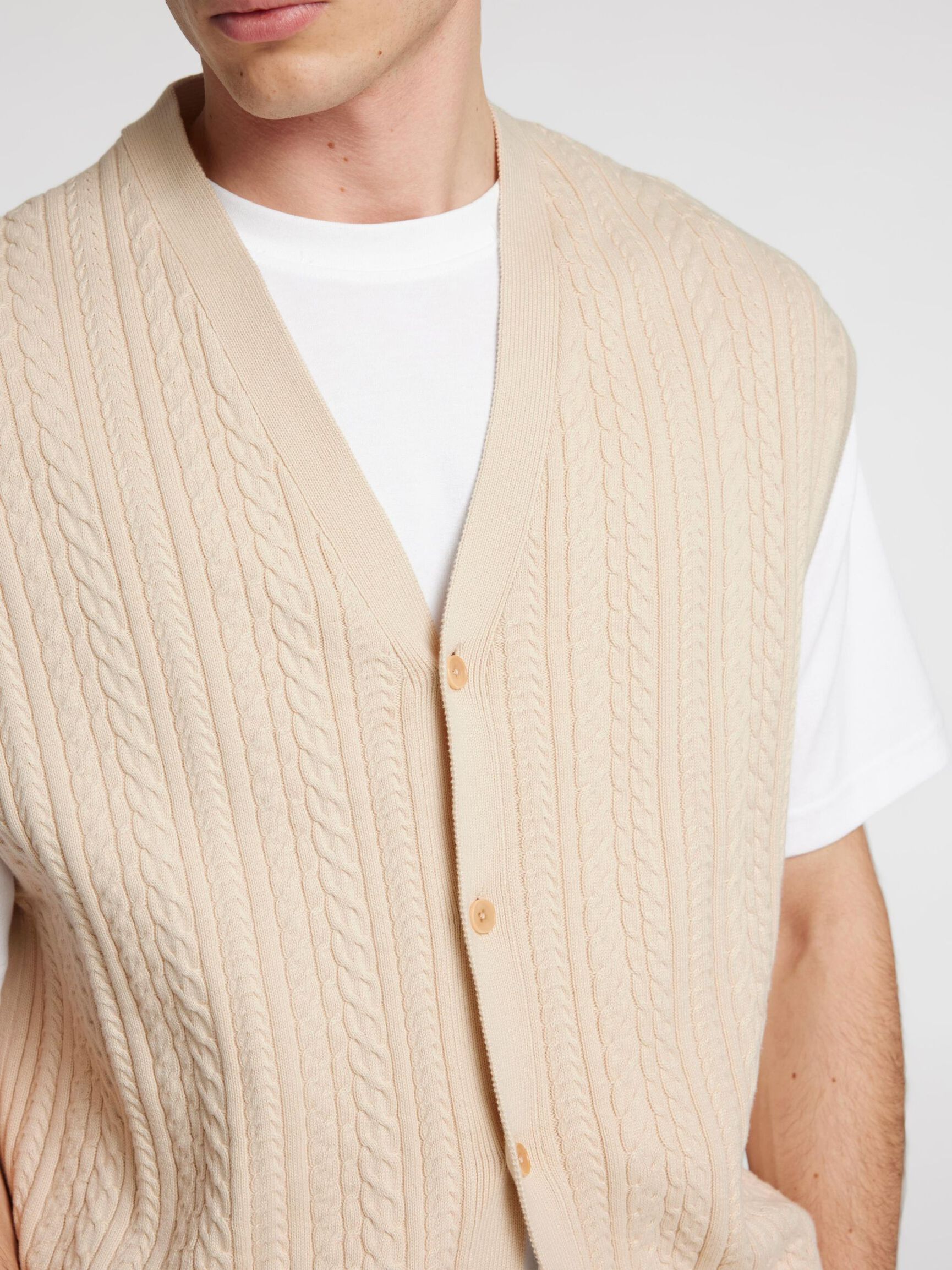 TORSADÉ GILET TRICOTÉ, Oatmeal, highres