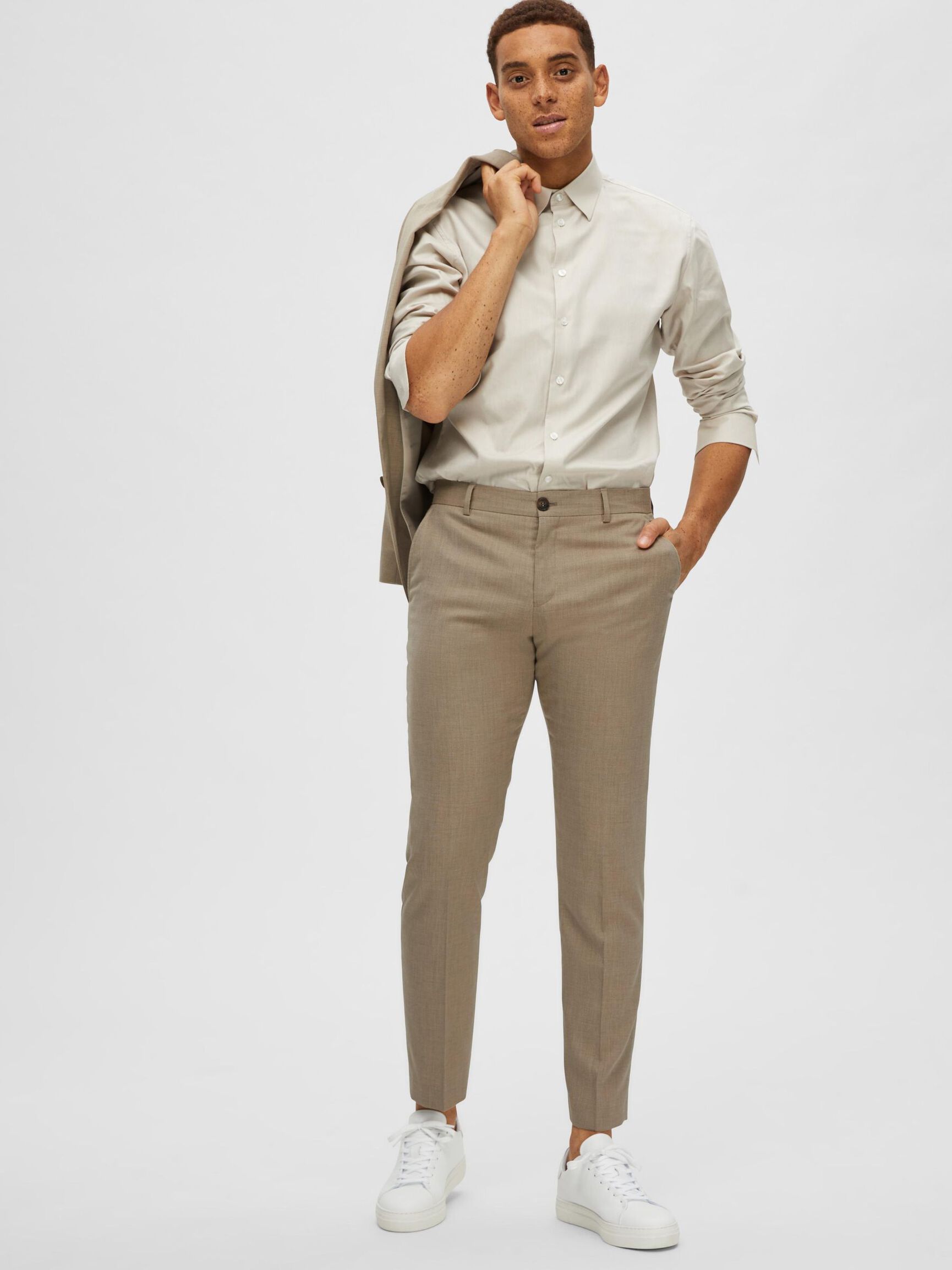 WOVEN WOOL BLEND TROUSERS, Sand, highres
