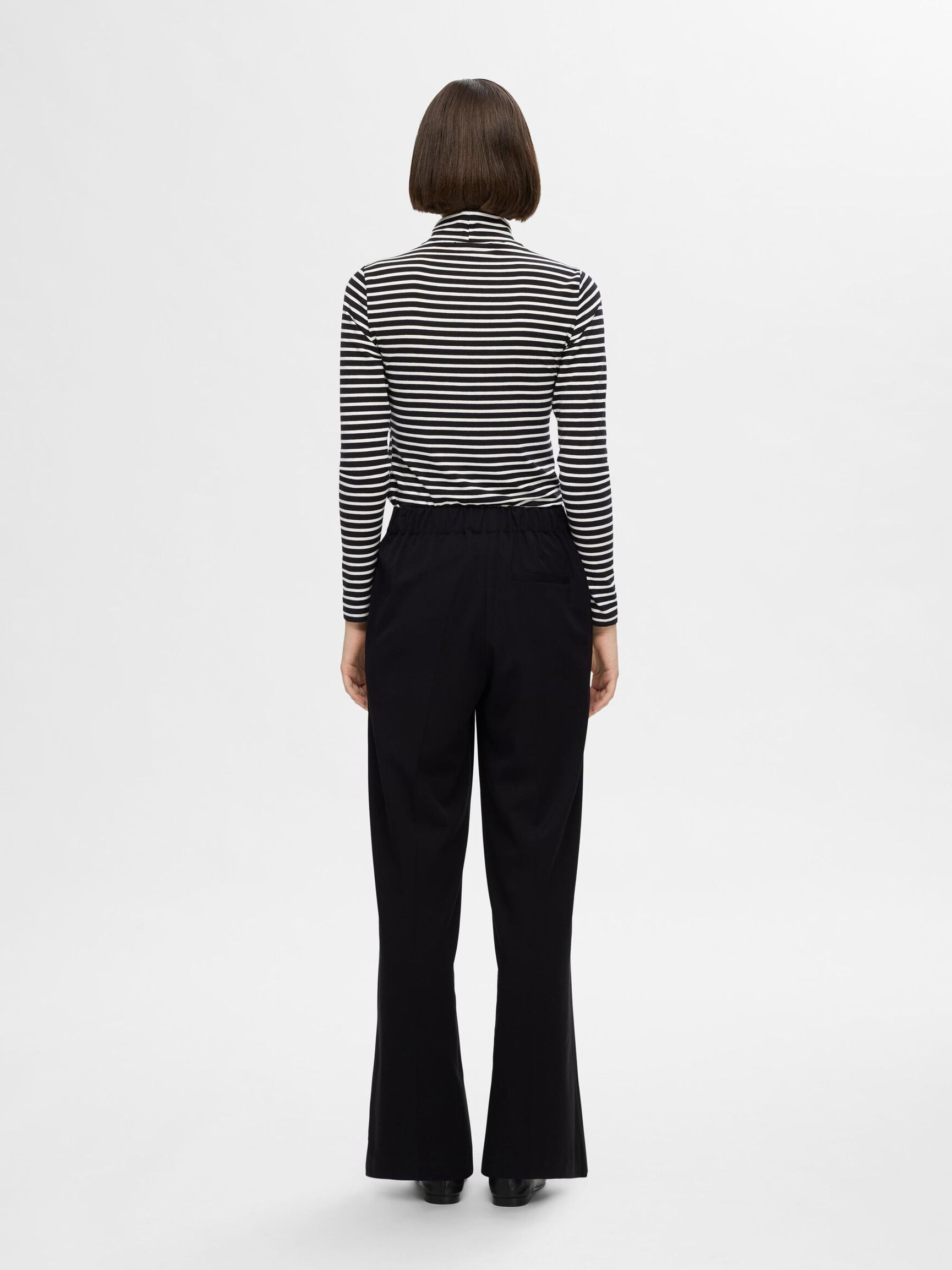 STRIPED LONG SLEEVED TOP, Black, highres