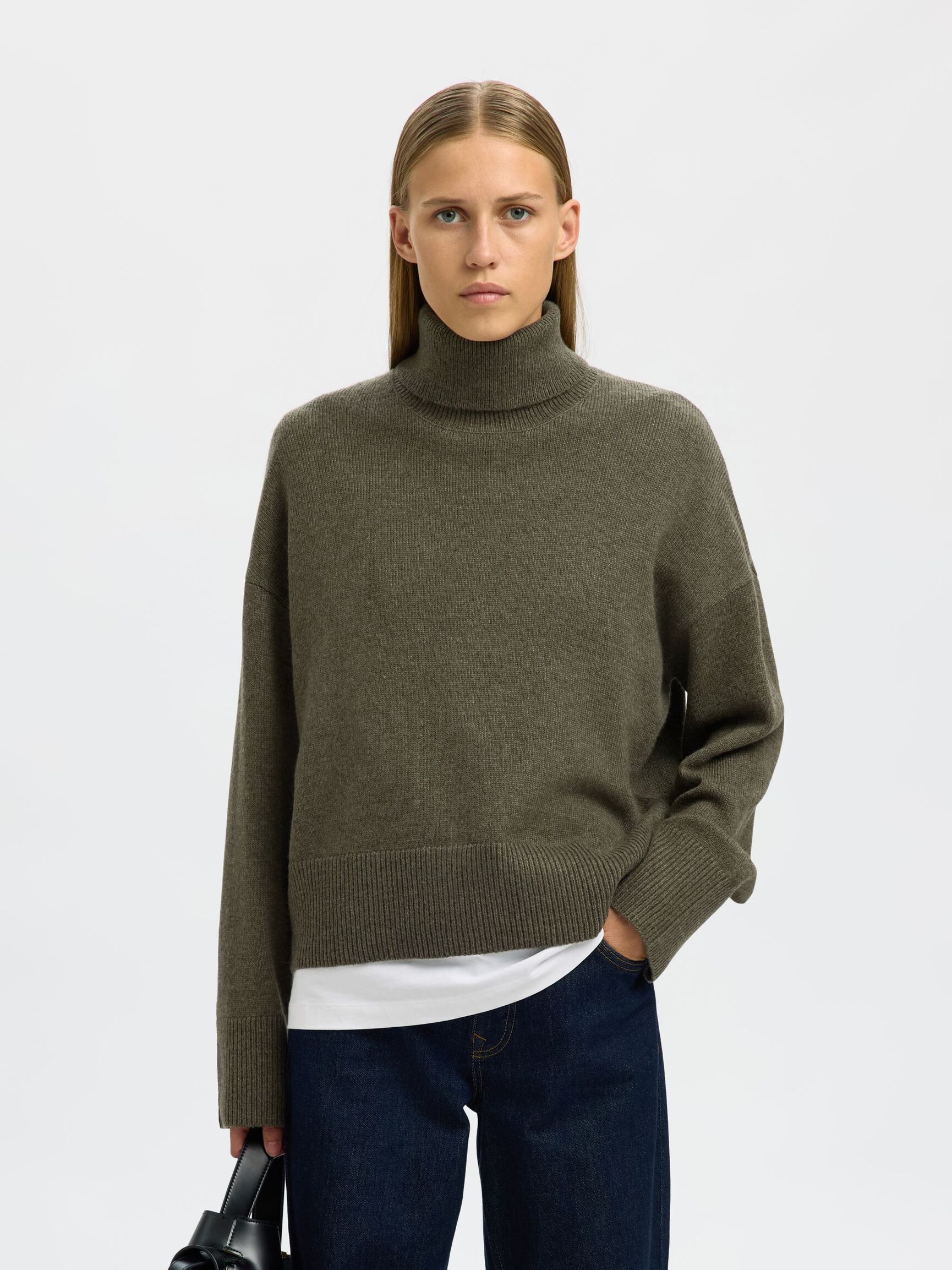 WOOL BLEND ROLL NECK JUMPER, Kalamata, highres
