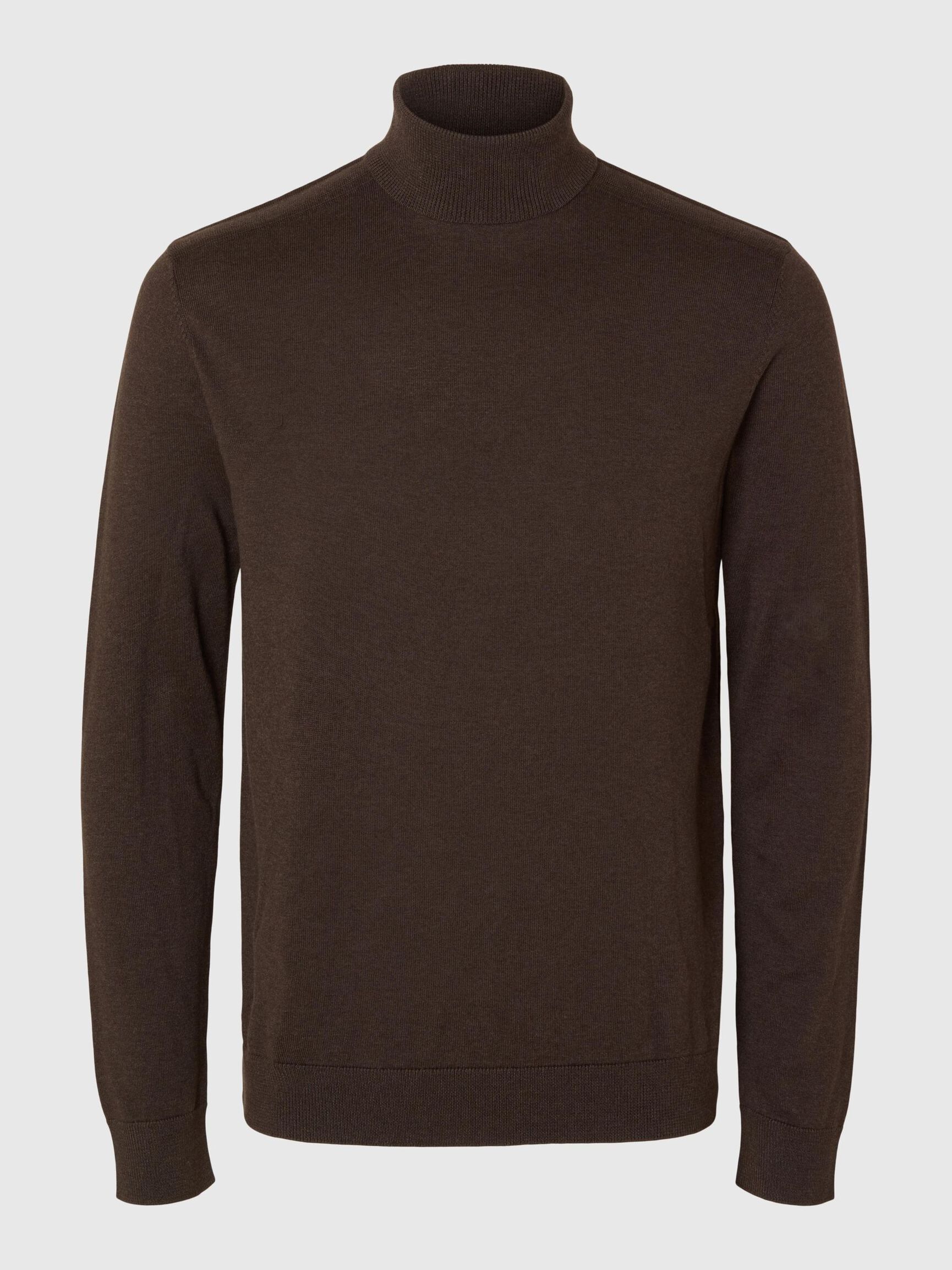 LONG-SLEEVED ROLL NECK PULLOVER, Chocolate Torte, highres