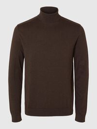 LONG-SLEEVED ROLL NECK PULLOVER, Chocolate Torte, highres