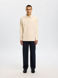 100% BAUMWOLL LANGARM-POLOSHIRT, Angora, highres