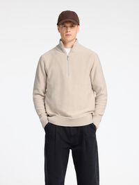 HALF-ZIP PULLOVER, Oatmeal, highres