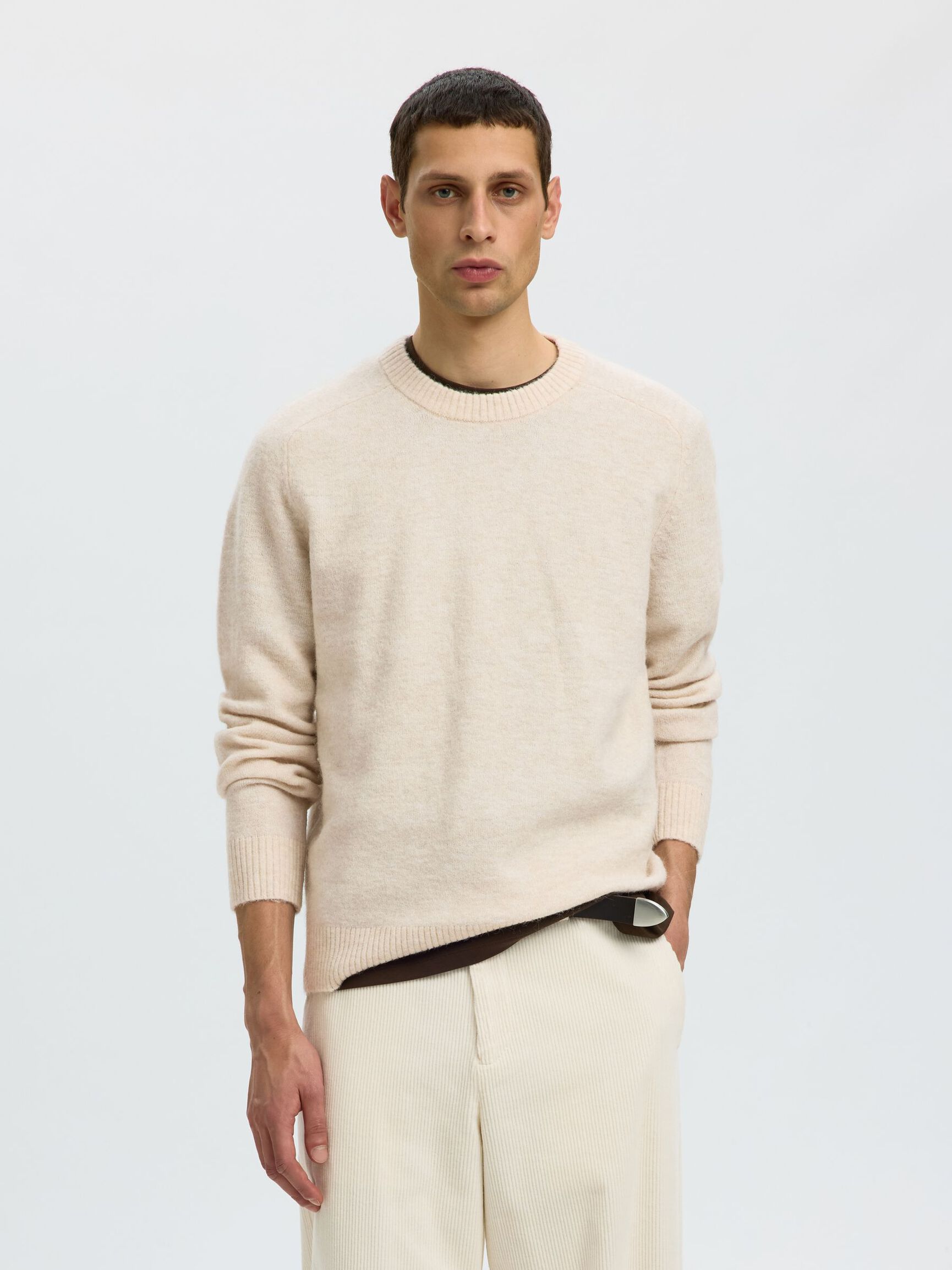 LONG-SLEEVED PULLOVER, Oatmeal, highres