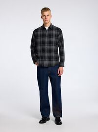 LONG SLEEVED FLANNEL SHIRT, Black, highres