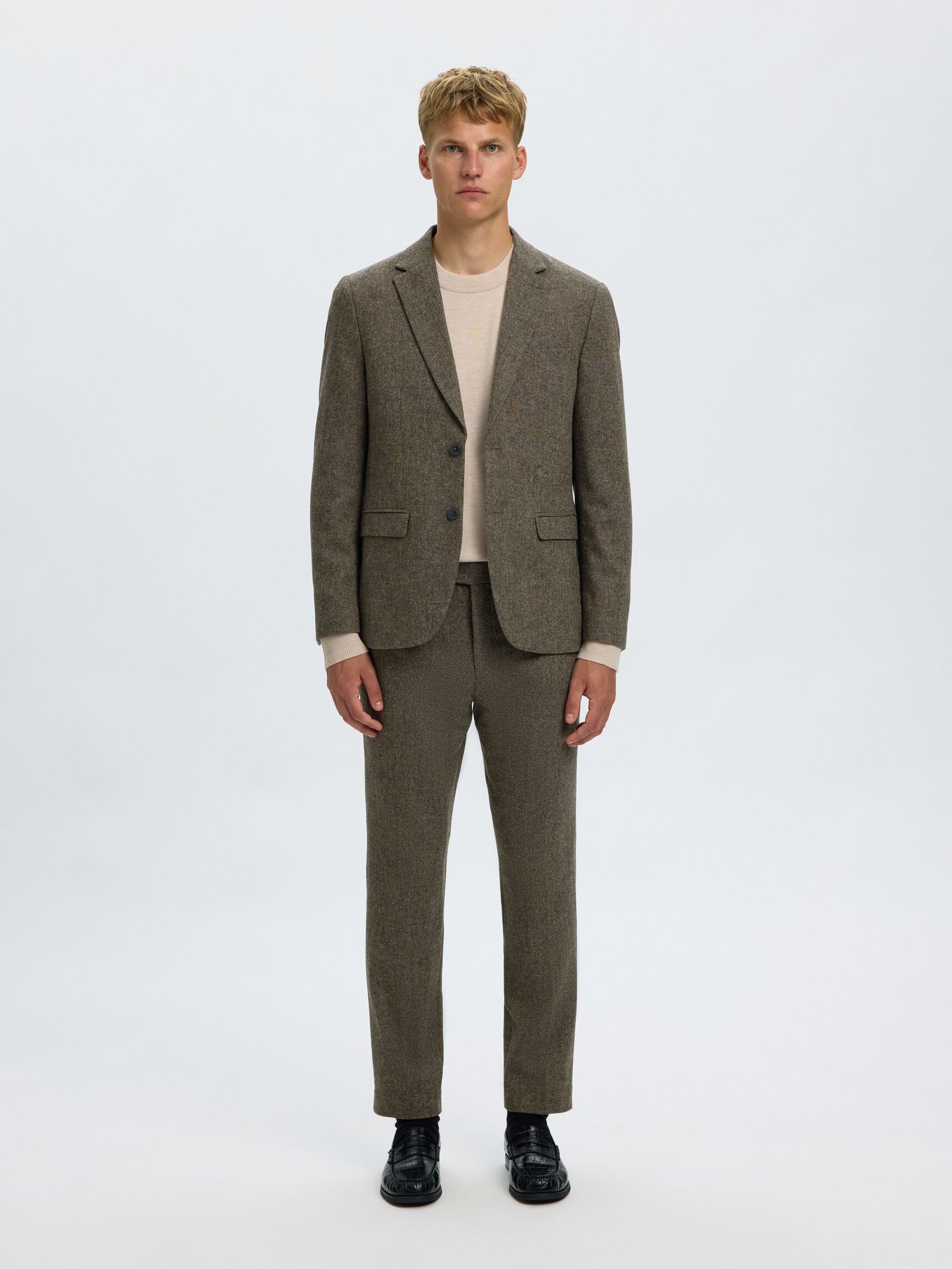 CHECKED WOOL BLEND  BLAZER, Brownie, highres