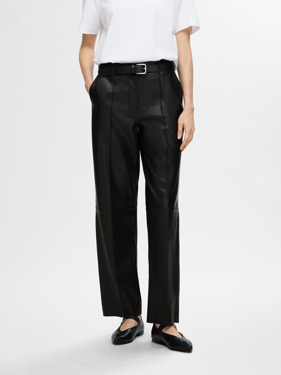 Selected COUPE LARGE PANTALON EN CUIR, Black, highres - 16095157_Black_003.jpg