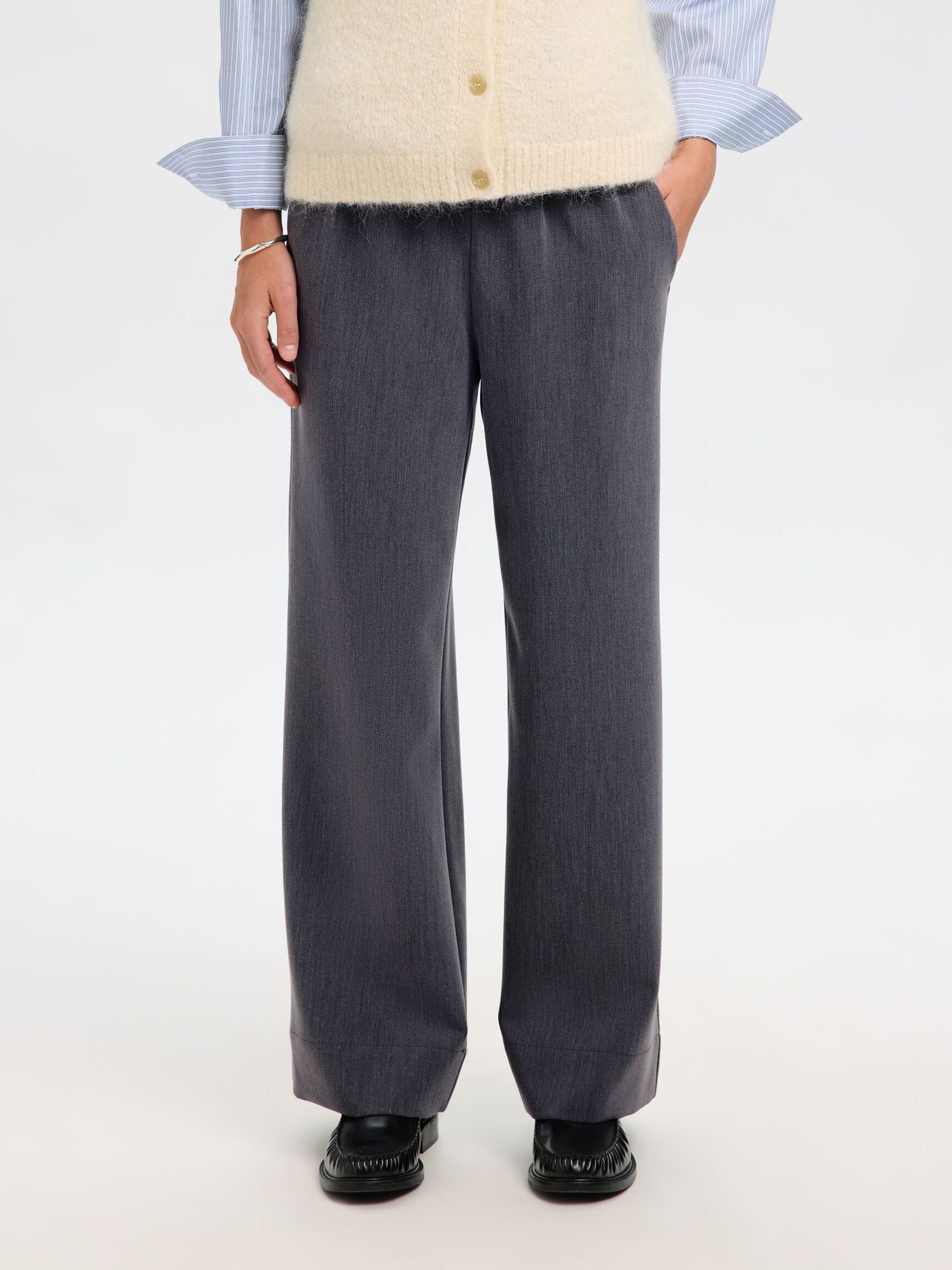 MID-WAIST WIDE-LEG BROEK, Medium Grey Melange, highres