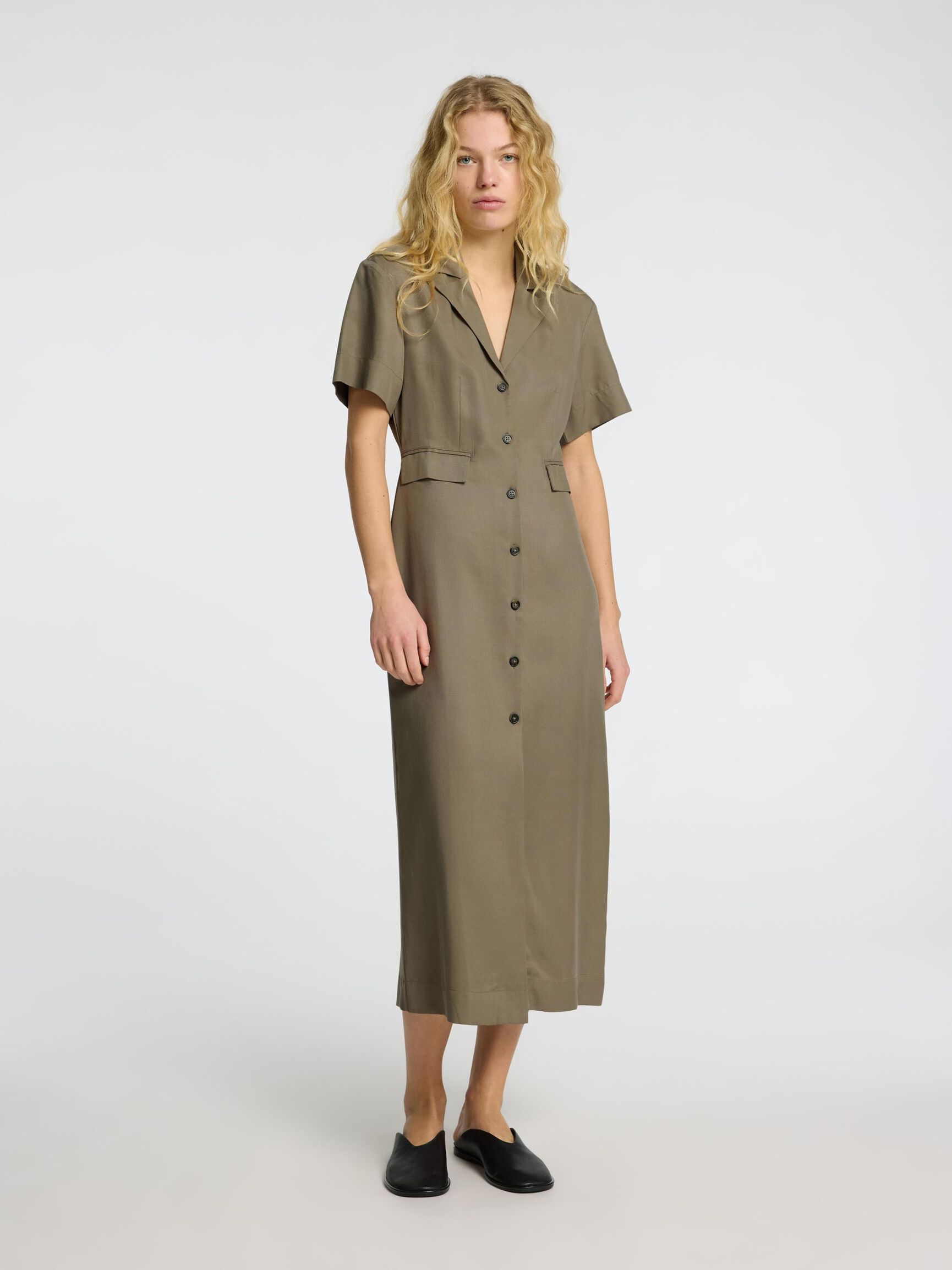TAILORED MIDI DRESS, Vetiver, highres