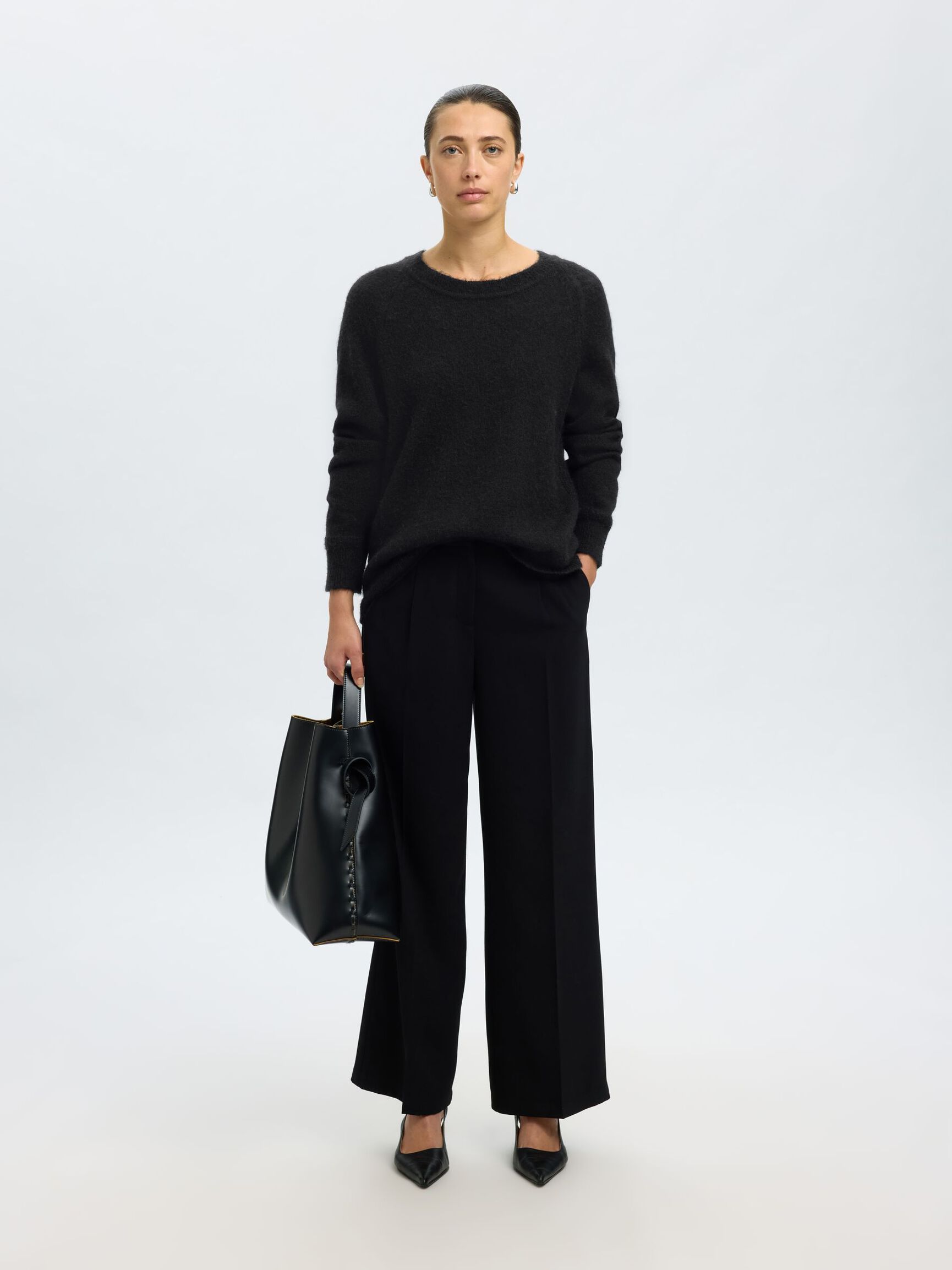 MANCHES LONGUES PULL EN MAILLE, Black, highres