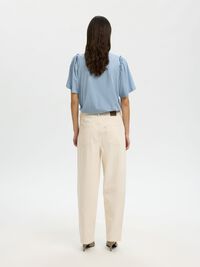 RUFFLED COTTON T-SHIRT, Dusty Blue, highres