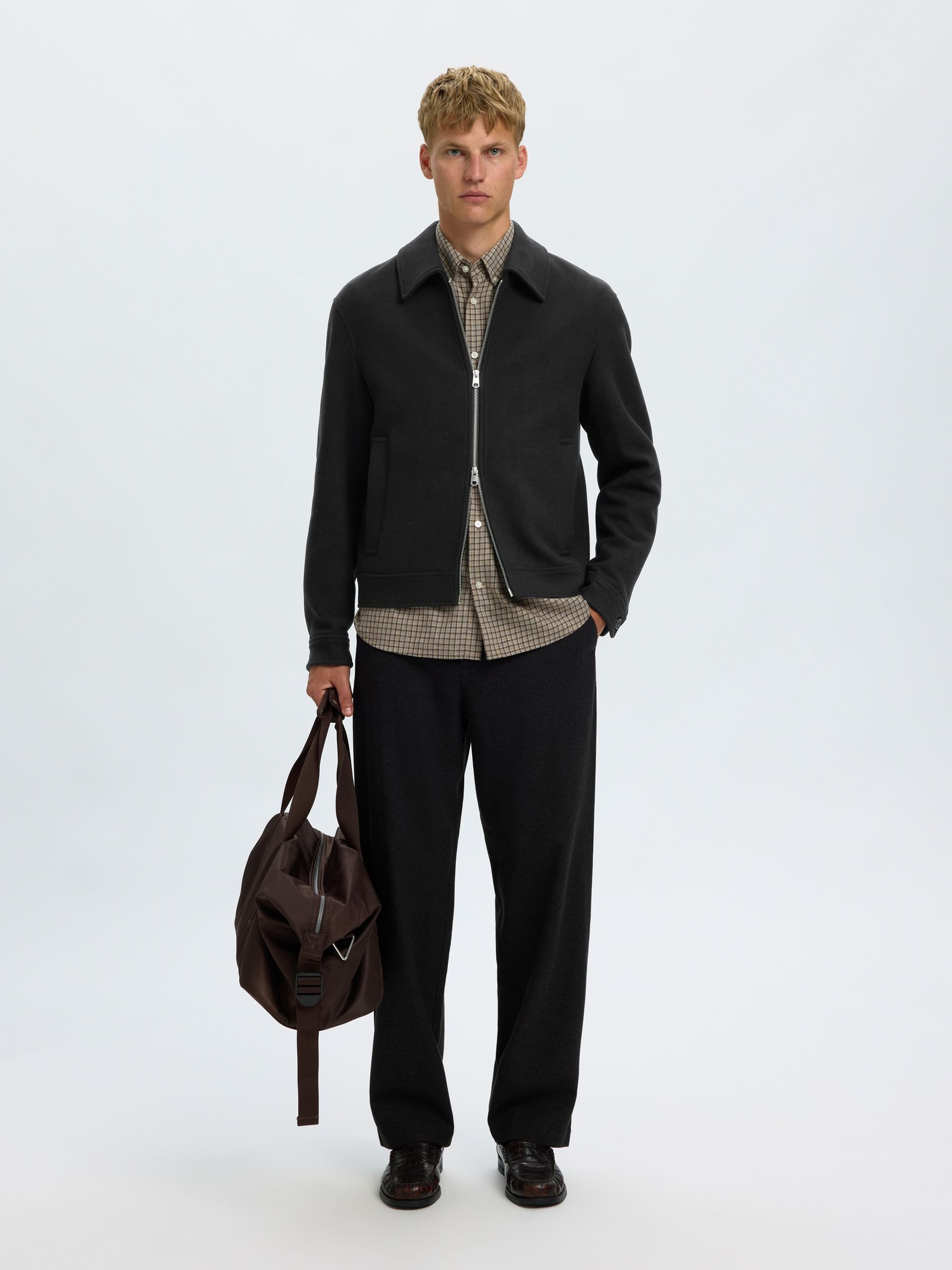 WOOL BLEND JACKET, Black, highres