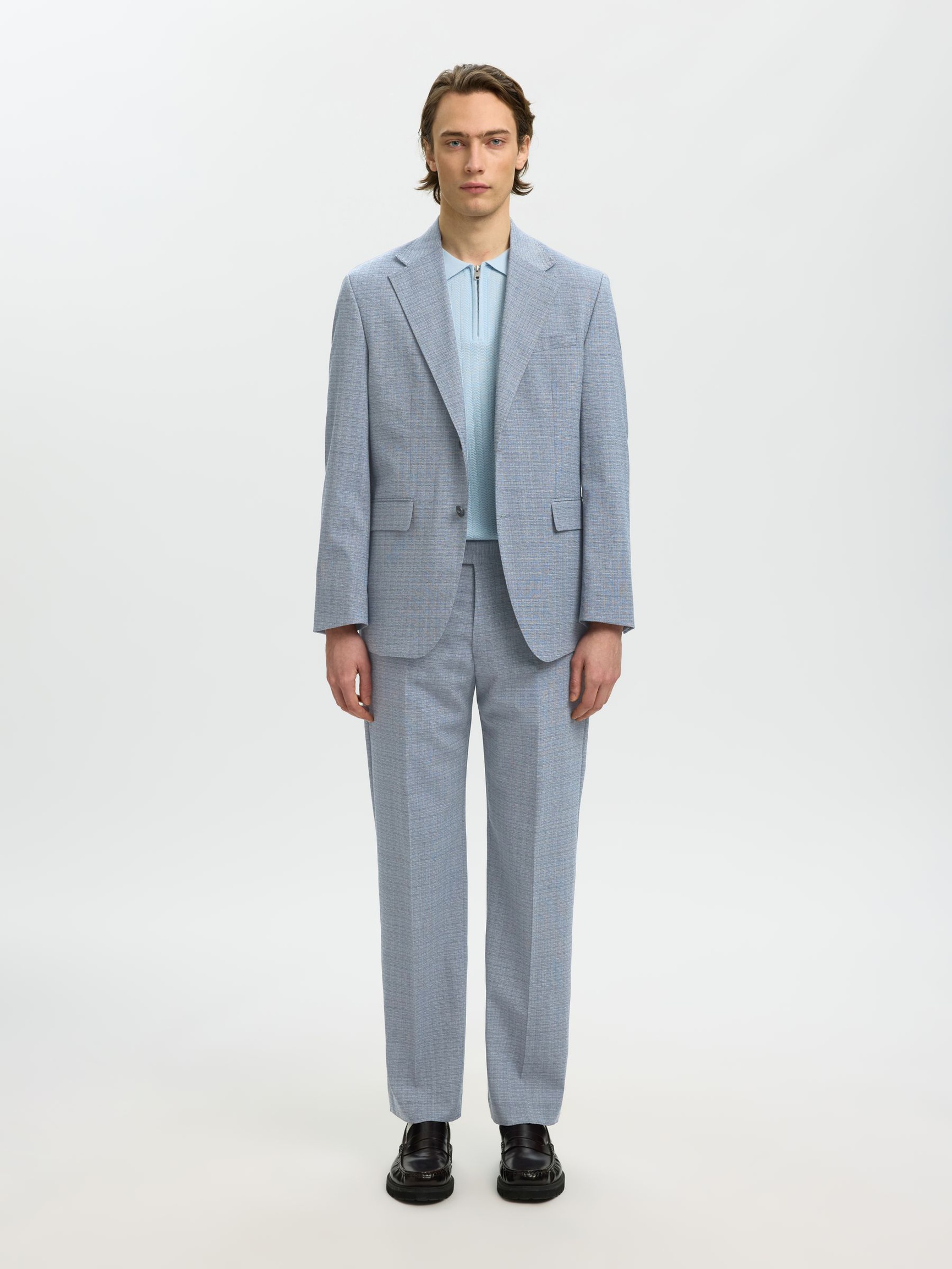 REGULAR FIT WOOL BLEND SUIT TROUSERS, Medium Blue Melange, highres