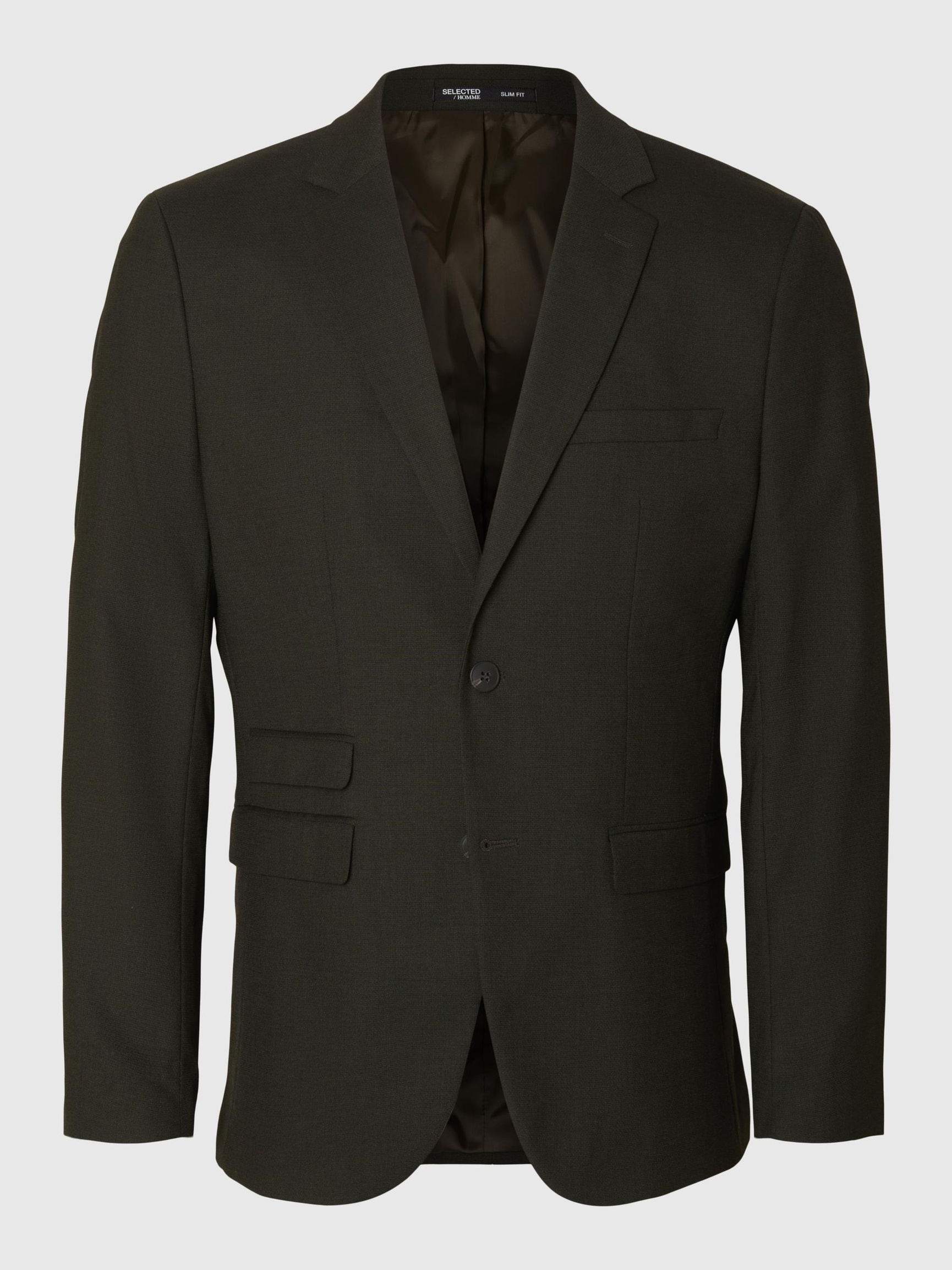 WOVEN WOOL BLEND BLAZER, Dark Green, highres