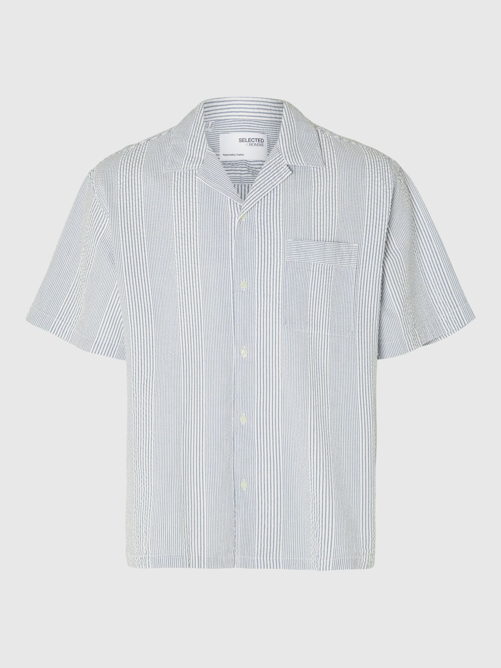 SEERSUCKER SHORT SLEEVED SHIRT, Navy Blazer, highres