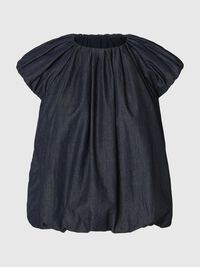 DENIM OBERTEIL MIT PUFFÄRMELN, Dark Blue Denim, highres