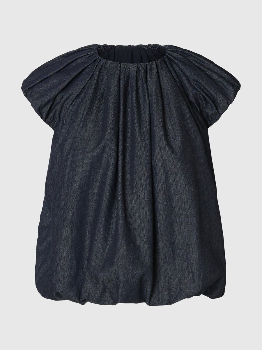 Selected TOP CON MANICHE A SBUFFO, Dark Blue Denim, highres - 16099796_DarkBlueDenim_001.jpg