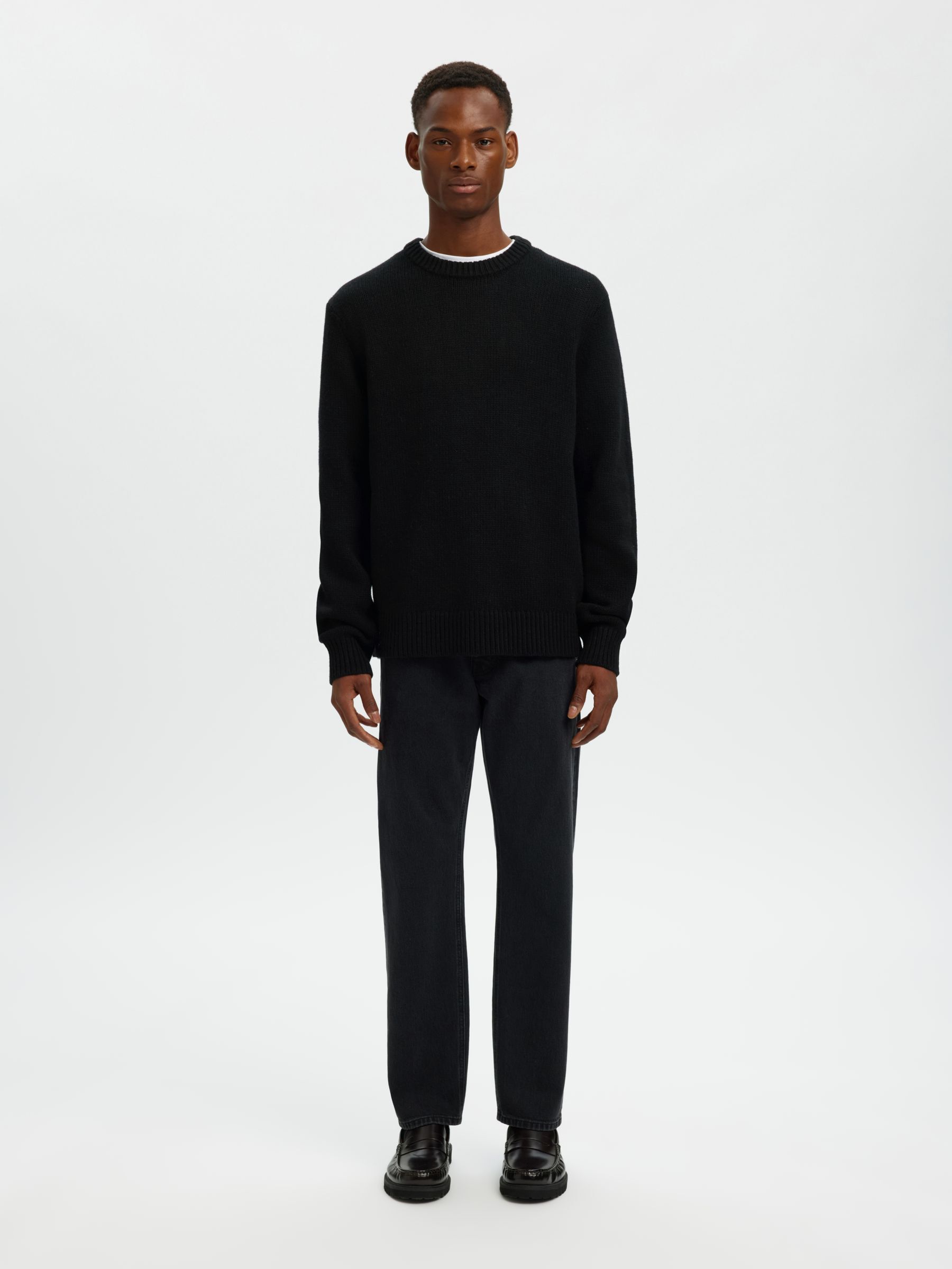 WOOL BLEND RELAXED FIT JUMPER, Black, highres