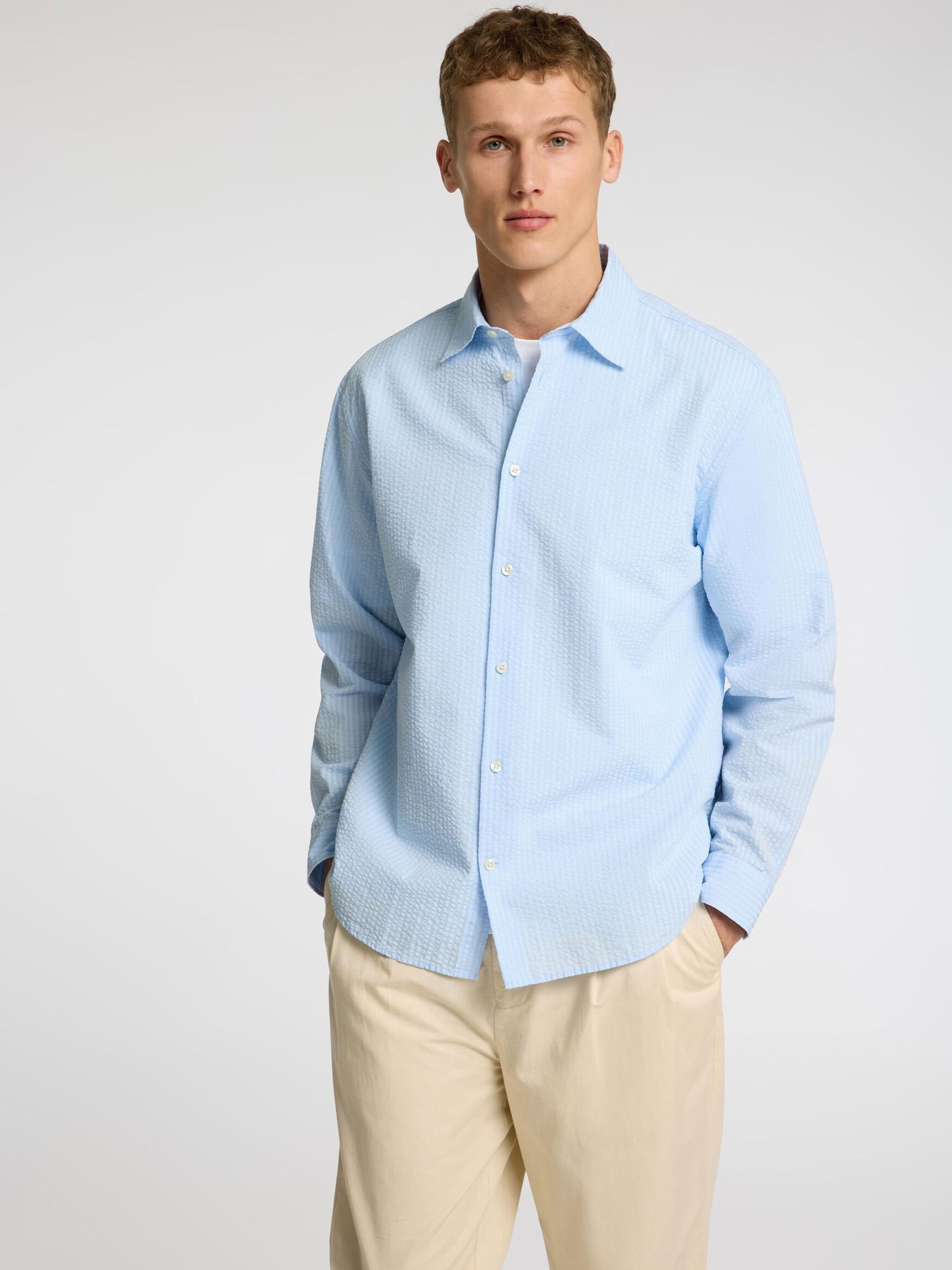 SEERSUCKER LANGÆRMET SKJORTE, Cashmere Blue, highres