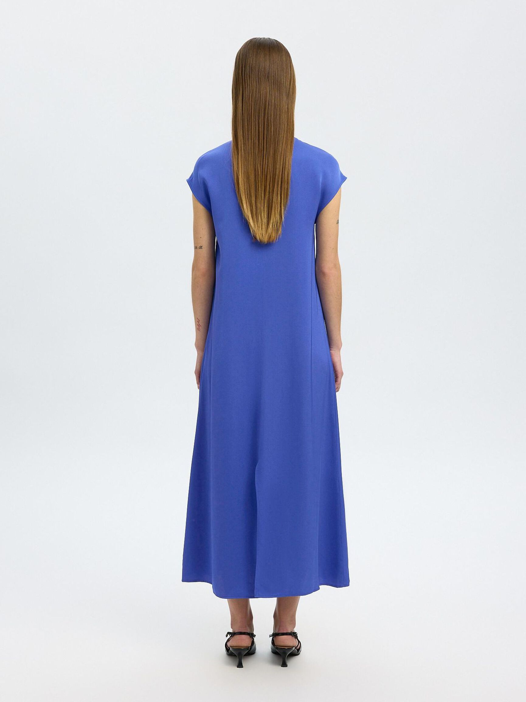 KORTÄRMAD MAXIKLÄNNING, Dazzling Blue, highres
