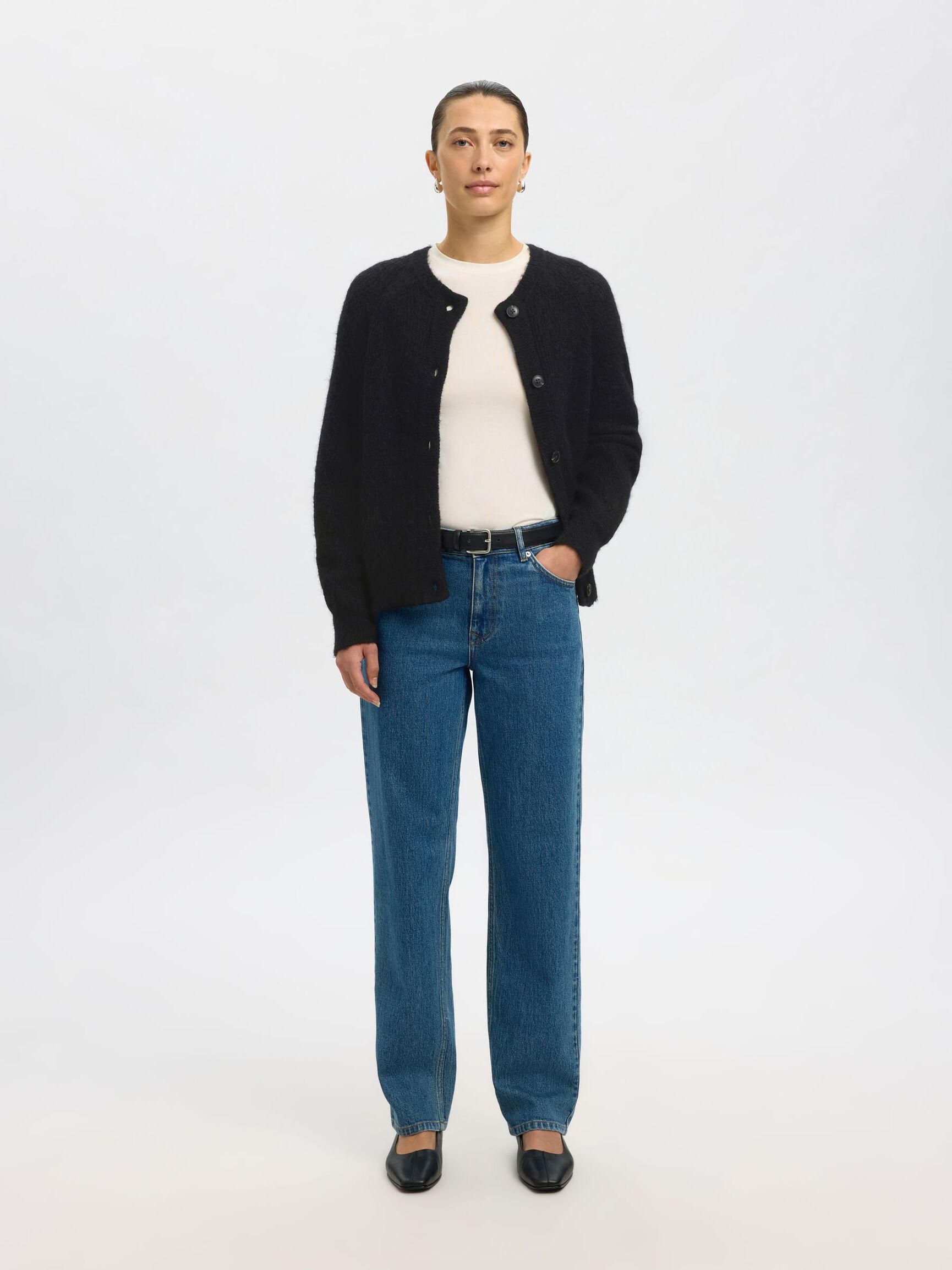 LONG-SLEEVED CARDIGAN, Black, highres