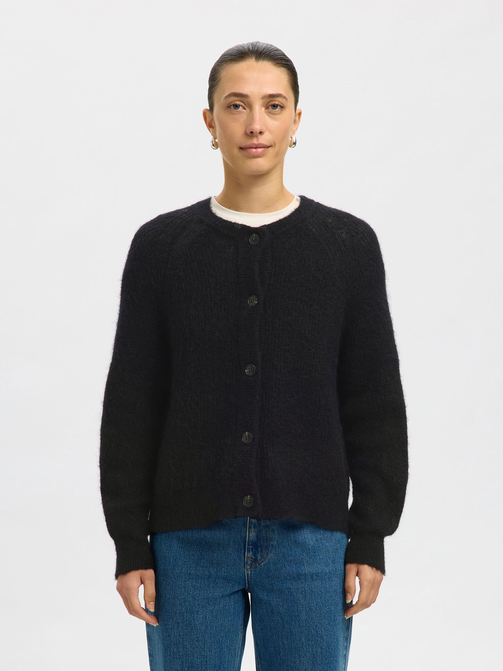 LONG-SLEEVED CARDIGAN, Black, highres