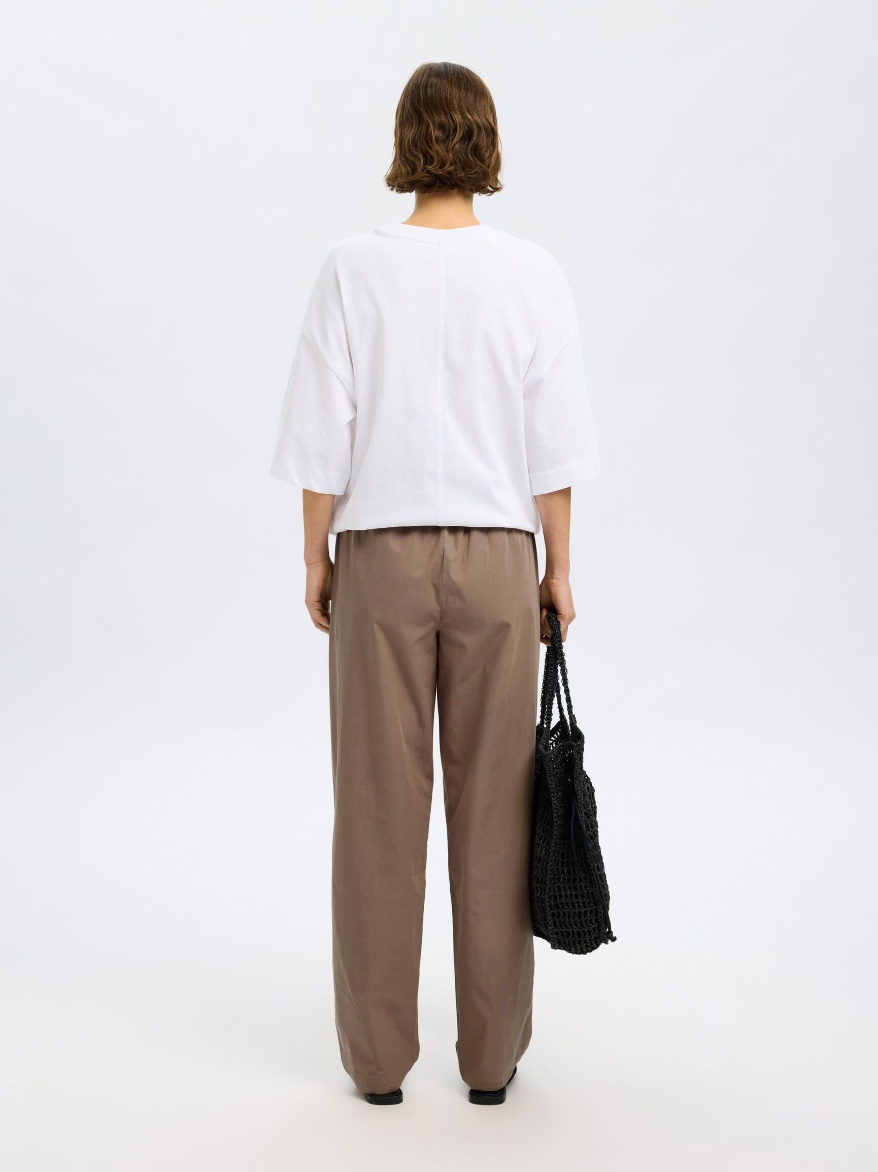 COTTON HIGH WAISTED TROUSERS, Coca Mocha, highres