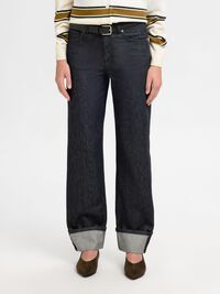 FOLD UP CUFFS STRAIGHT FIT JEANS, Black Denim, highres