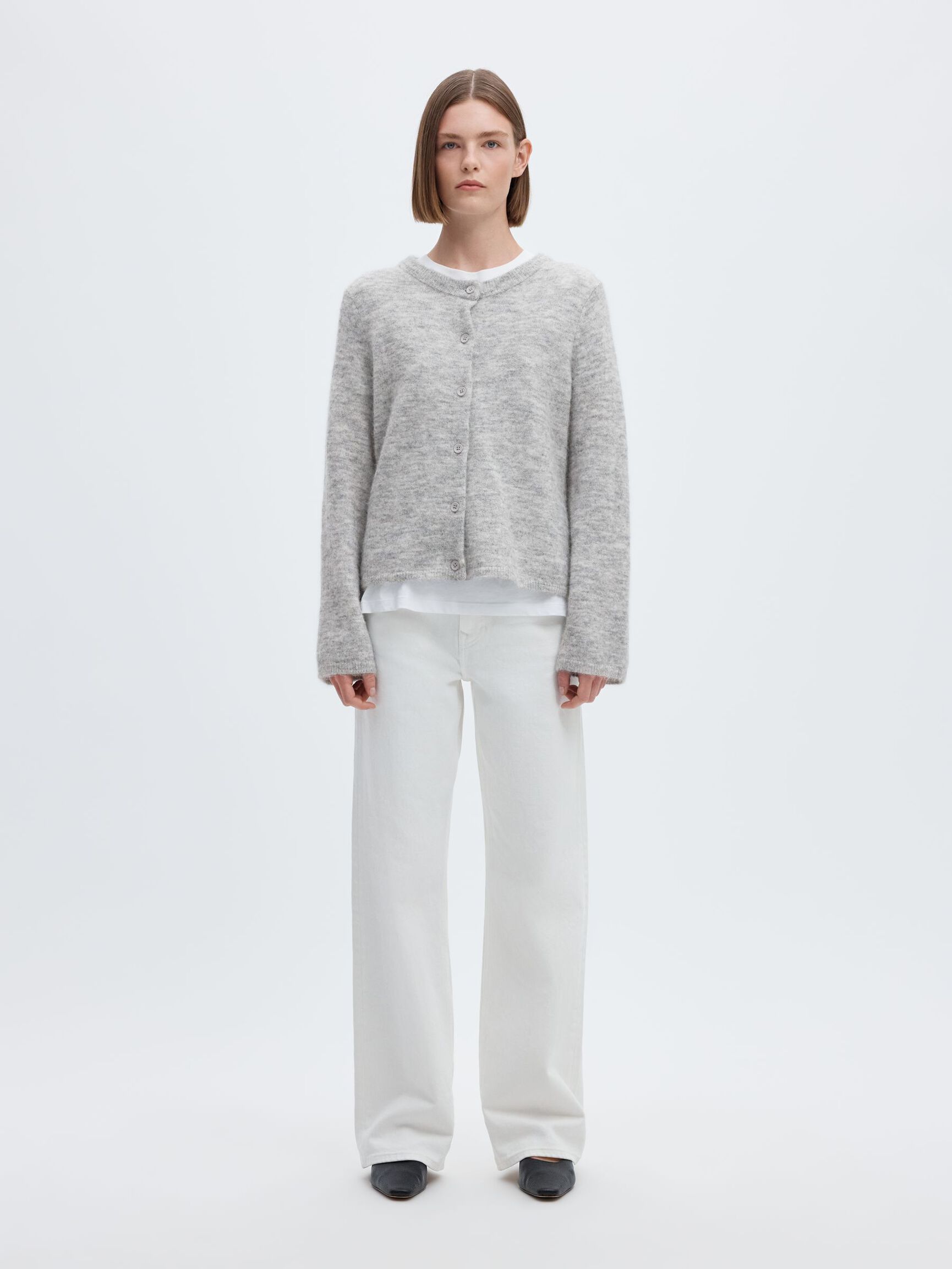 WOOL BLEND CARDIGAN, Light Grey Melange, highres