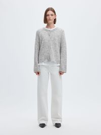 WOOL BLEND CARDIGAN, Light Grey Melange, highres