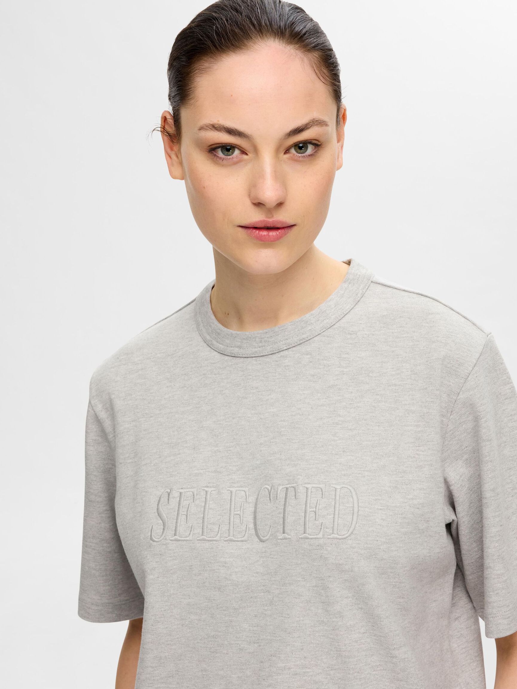 EMBROIDERED T-SHIRT, Light Grey Melange, highres